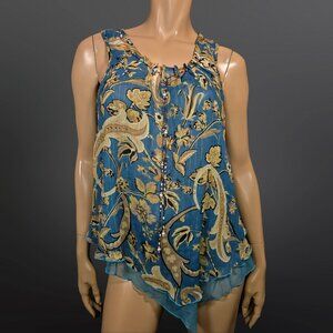 Y2K Flowy Fairy Boho Blouse Top Asymmetric Layered Beaded Size M Festival